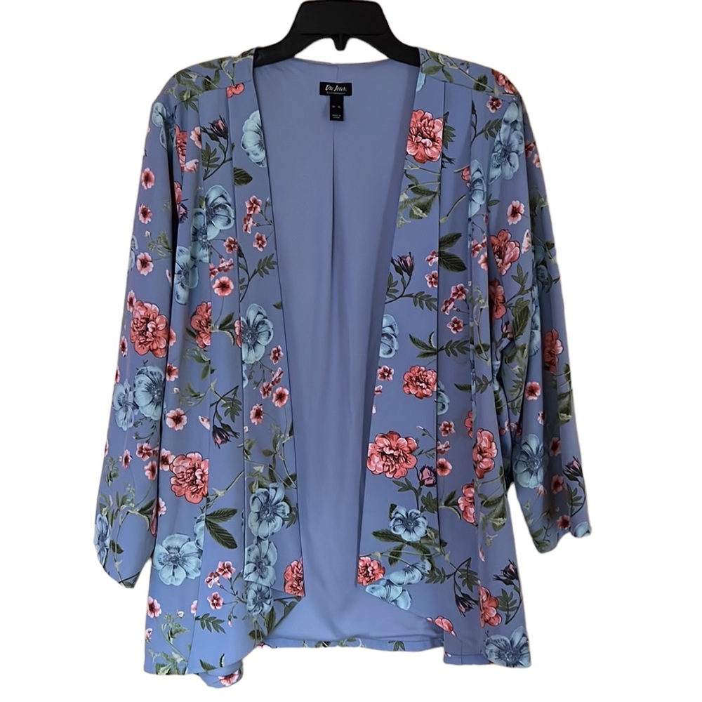 Du Jour Blue floral jacket blazer size XL EX6